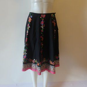 NWT Womens Ella Rose Black Multi Floral Cotton Silk Blend A-Line Skirt 12 *